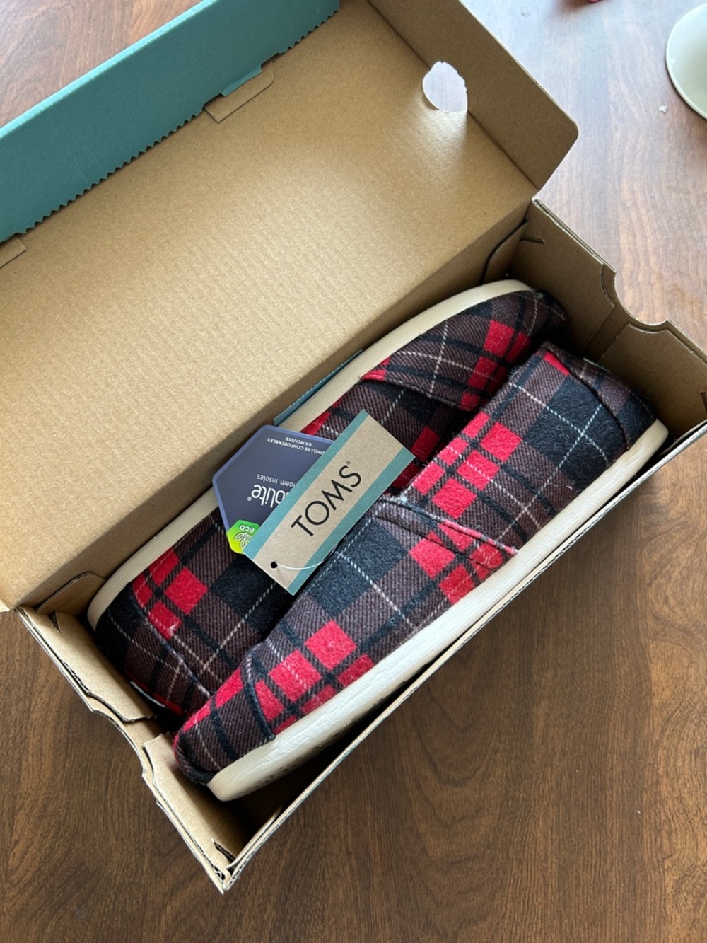 Toms Red and Black Plaid Slip-On Flats